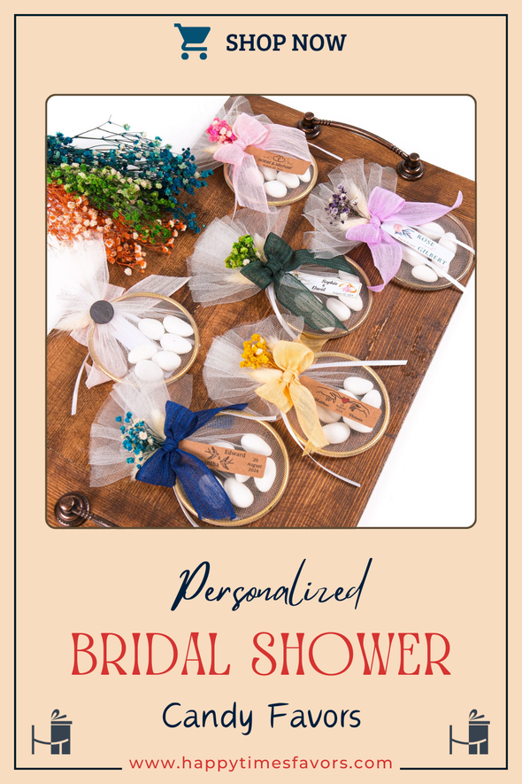 Bridal Shower Almond Candy Favors for Guests in Bulk, Rustic Wedding Magnet Favor, Candy Magnet Tulle Flower Gift, Personalized Bulk Gifts Items designed by Happy Times Favors, a handmade gift shop. These items are ideal for bridal shower gifts, bridal shower presents, gifts to give at a bridal shower, present for wedding shower, wedding gift ideas, bridesmaid present, bridal shower favor, wedding favor for guests, wedding gift for guests, thank you gift.