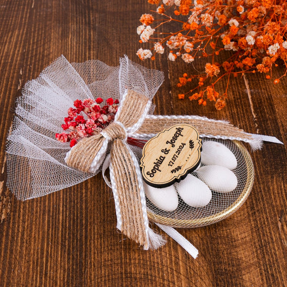 Bridal Shower Almond Candy Favors for Guests in Bulk, Rustic Wedding Magnet Favor, Candy Magnet Tulle Flower Gift, Personalized Bulk Gifts Items designed by Happy Times Favors, a handmade gift shop. These items are ideal for bridal shower gifts, bridal shower presents, gifts to give at a bridal shower, present for wedding shower, wedding gift ideas, bridesmaid present, bridal shower favor, wedding favor for guests, wedding gift for guests, thank you gift.