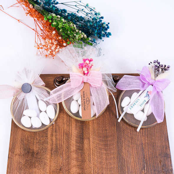 Bridal Shower Almond Candy Favors for Guests in Bulk, Rustic Wedding Magnet Favor, Candy Magnet Tulle Flower Gift, Personalized Bulk Gifts Items designed by Happy Times Favors, a handmade gift shop. These items are ideal for bridal shower gifts, bridal shower presents, gifts to give at a bridal shower, present for wedding shower, wedding gift ideas, bridesmaid present, bridal shower favor, wedding favor for guests, wedding gift for guests, thank you gift.