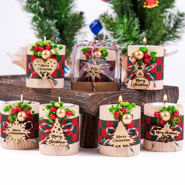 Personalized Christmas Gift, Christmas Wooden Candle Holder, Noel New Year Happy Holiday Gifts, Christmas 2024 Ornament, Gift Exchange Items designed by Happy Times Favors, a handmade gift shop. Wooden candle holder decorated with flowers. Are ideal for Christmas, Noel, New Year, and party gifts.  Personalized ornaments, Christmas table decorations, Christmas decoration, Christmas ornament, Christmas gift, Custom Xmas ornaments, Unique Xmas gifts.