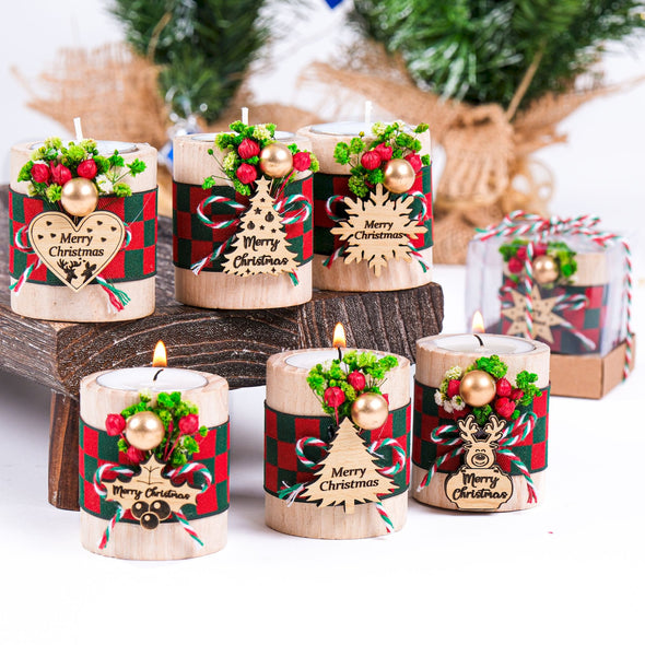 Personalized Christmas Gift, Christmas Wooden Candle Holder, Noel New Year Happy Holiday Gifts, Christmas 2024 Ornament, Gift Exchange Items designed by Happy Times Favors, a handmade gift shop. Wooden candle holder decorated with flowers. Are ideal for Christmas, Noel, New Year, and party gifts.  Personalized ornaments, Christmas table decorations, Christmas decoration, Christmas ornament, Christmas gift, Custom Xmas ornaments, Unique Xmas gifts.