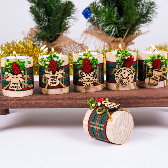 Personalized Christmas Gift, Christmas Wooden Candle Holder, Noel New Year Happy Holiday Gifts, Christmas 2024 Ornament, Gift Exchange Items designed by Happy Times Favors, a handmade gift shop. Wooden candle holder decorated with flowers. Are ideal for Christmas, Noel, New Year, and party gifts.  Personalized ornaments, Christmas table decorations, Christmas decoration, Christmas ornament, Christmas gift, Custom Xmas ornaments, Unique Xmas gifts.