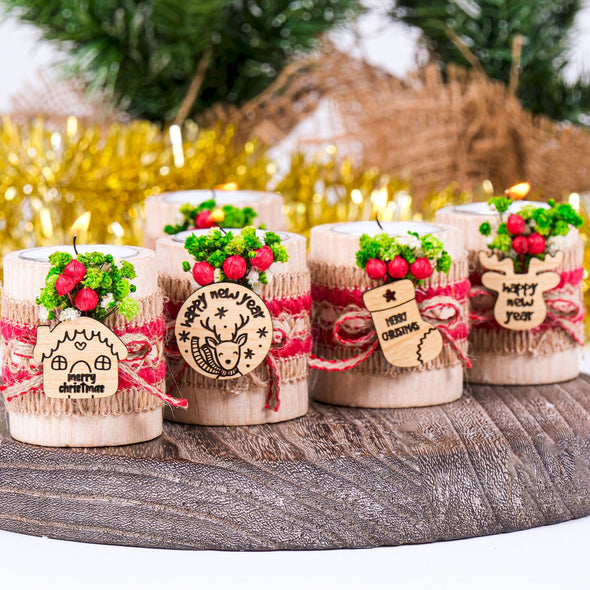 Personalized Christmas Gift, Christmas Wooden Candle Holder, Noel New Year Happy Holiday Gifts, Christmas 2024 Ornament, Gift Exchange Items designed by Happy Times Favors, a handmade gift shop. Wooden candle holder decorated with flowers. Are ideal for Christmas, Noel, New Year, and party gifts.  Personalized ornaments, Christmas table decorations, Christmas decoration, Christmas ornament, Christmas gift, Custom Xmas ornaments, Unique Xmas gifts.