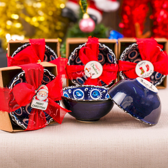 Turkish Cini Porcelain Bowl Christmas Favors, Christmas Party Favors, New Year Xmas Favors Coworker Happy Holiday Favors