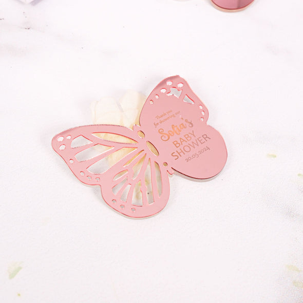 Butterfly Acrylic Magnet Favors Baby Shower Gift, Baptism Favors, Birthday Favors, Communion Gift, Thank You Favor, Wedding Favor for Guests Items designed by Happy Times Favors, a handmade gift shop. Epoxy Resin magnet favor decorated with real natural dried flowers and Custom clear sticker label. Ideal for baptism, wedding favors, unique gifts for guests, thank you gifts, Baby shower, bridal shower, baby sprinkle, baby shower decoration, party gifts.