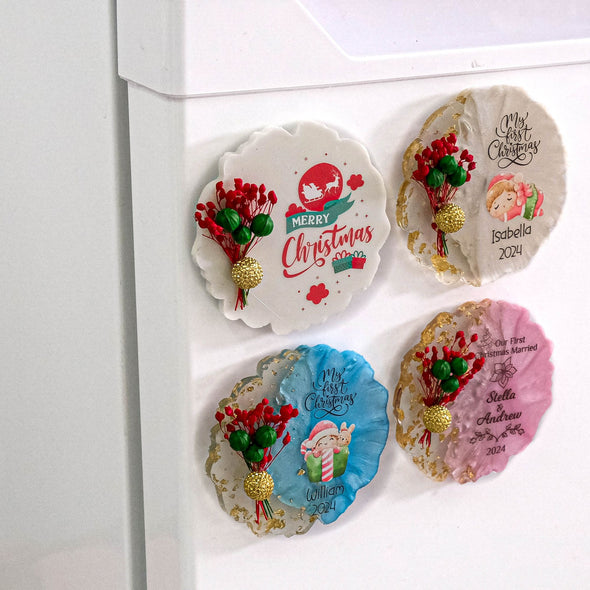 Personalized Christmas Gift Epoxy Magnet with Chic Box, Christmas Decor, Noel Gift, Xmas Gift, Xmas Decorations, Holiday Decor Designed by Happy Times Favors, a handmade gift shop. Ideal for Christmas, Noel gift, New Year, Happy Holiday, Christmas Gift, Christmas decoration, Xmas decor.