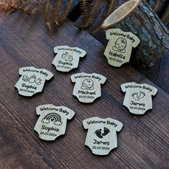 Personalized Wooden Baby Shower Magnet, Custom Fridge Magnet, Baptism, First Communion Favor, Wedding Party Favor Guest Items designed by Happy Times Favors, a handmade gift shop. These tags are ideal as baby shower favors, baby shower decorations, first communion gifts, christening party favors, baptism party favors, christening favors, thank you gifts, wedding favors, bridal shower favors, engagement favors, birthday favors.