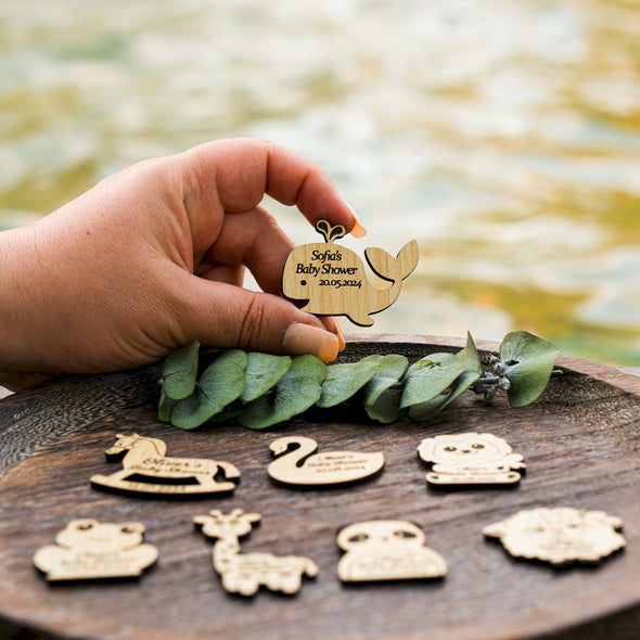 Personalized Wooden Baby Shower Magnet, Custom Fridge Magnet, Baptism, First Communion Favor, Wedding Party Favor Guest Items designed by Happy Times Favors, a handmade gift shop. These tags are ideal as baby shower favors, baby shower decorations, first communion gifts, christening party favors, baptism party favors, christening favors, thank you gifts, wedding favors, bridal shower favors, engagement favors, birthday favors.