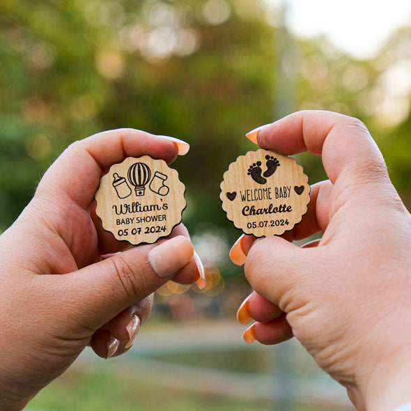 Personalized Wooden Baby Shower Magnet, Custom Fridge Magnet, Baptism, First Communion Favor, Wedding Party Favor Guest Items designed by Happy Times Favors, a handmade gift shop. These tags are ideal as baby shower favors, baby shower decorations, first communion gifts, christening party favors, baptism party favors, christening favors, thank you gifts, wedding favors, bridal shower favors, engagement favors, birthday favors.