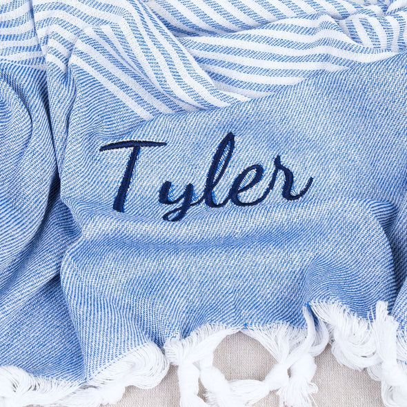 Personalized Turkish Beach Towel, Bath Towel with Name, Hammam Towel, Bridesmaid Personalized Gift Towel Embroidery, Wedding Favor for Guest Items designed by Happy Times Favors, a handmade gift shop. These beach towels are best for bridesmaid proposal, bridal shower, wedding, gift for the beach, girlfriend gift, home decor gifts, boyfriend gift, best friend gift, Bachelor Party Favors, housewarming gift, bath and baby shower, baptism or any other events.