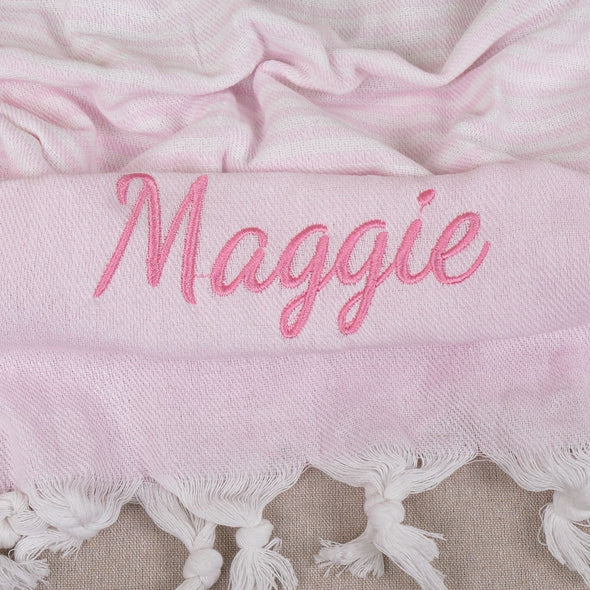 Personalized Turkish Beach Towel, Bath Towel with Name, Hammam Towel, Bridesmaid Personalized Gift Towel Embroidery, Wedding Favor for Guest Items designed by Happy Times Favors, a handmade gift shop. These beach towels are best for bridesmaid proposal, bridal shower, wedding, gift for the beach, girlfriend gift, home decor gifts, boyfriend gift, best friend gift, Bachelor Party Favors, housewarming gift, bath and baby shower, baptism or any other events.