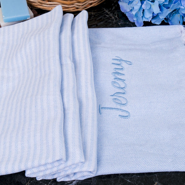 Personalized Turkish Beach Towel, Bath Towel with Name, Hammam Towel, Bridesmaid Personalized Gift Towel Embroidery, Wedding Favor for Guest Items designed by Happy Times Favors, a handmade gift shop. These beach towels are best for bridesmaid proposal, bridal shower, wedding, gift for the beach, girlfriend gift, home decor gifts, boyfriend gift, best friend gift, Bachelor Party Favors, housewarming gift, bath and baby shower, baptism or any other events.