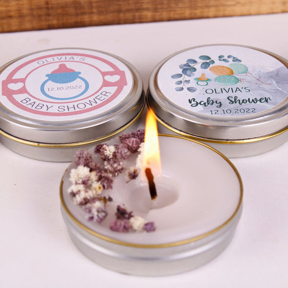 Baby Shower Favors for Guests Cute Mini Box Scented Candle Mini Baby Shower Candle Gift Tin Candle Favors Baptism Candle Favors Items designed by Happy Times Favors, a handmade gift shop. This luxury product is designed for Christening Gift, Baptism favor, wedding, wedding favors, bridal showers, baptism, baby shower and Christmas or any other events.