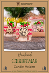 Personalized Christmas Gift, Christmas Wooden Candle Holder, Noel New Year Happy Holiday Gifts, Christmas 2024 Ornament, Gift Exchange Items designed by Happy Times Favors, a handmade gift shop. Wooden candle holder decorated with flowers. Are ideal for Christmas, Noel, New Year, and party gifts.  Personalized ornaments, Christmas table decorations, Christmas decoration, Christmas ornament, Christmas gift, Custom Xmas ornaments, Unique Xmas gifts.