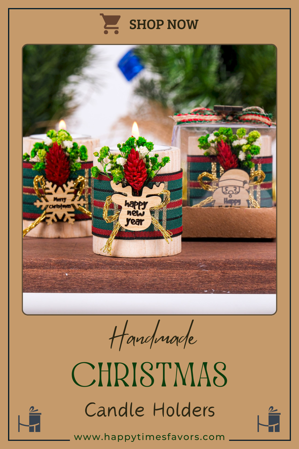 Personalized Christmas Gift, Christmas Wooden Candle Holder, Noel New Year Happy Holiday Gifts, Christmas 2024 Ornament, Gift Exchange Items designed by Happy Times Favors, a handmade gift shop. Wooden candle holder decorated with flowers. Are ideal for Christmas, Noel, New Year, and party gifts.  Personalized ornaments, Christmas table decorations, Christmas decoration, Christmas ornament, Christmas gift, Custom Xmas ornaments, Unique Xmas gifts.